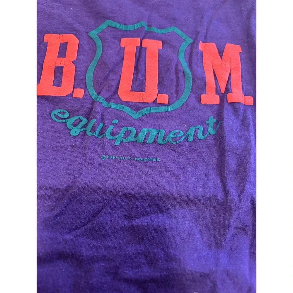 Vintage 90s B.U.M. Equipment Men's Small Purple Long Sleeve Mock Neck T-Shirt